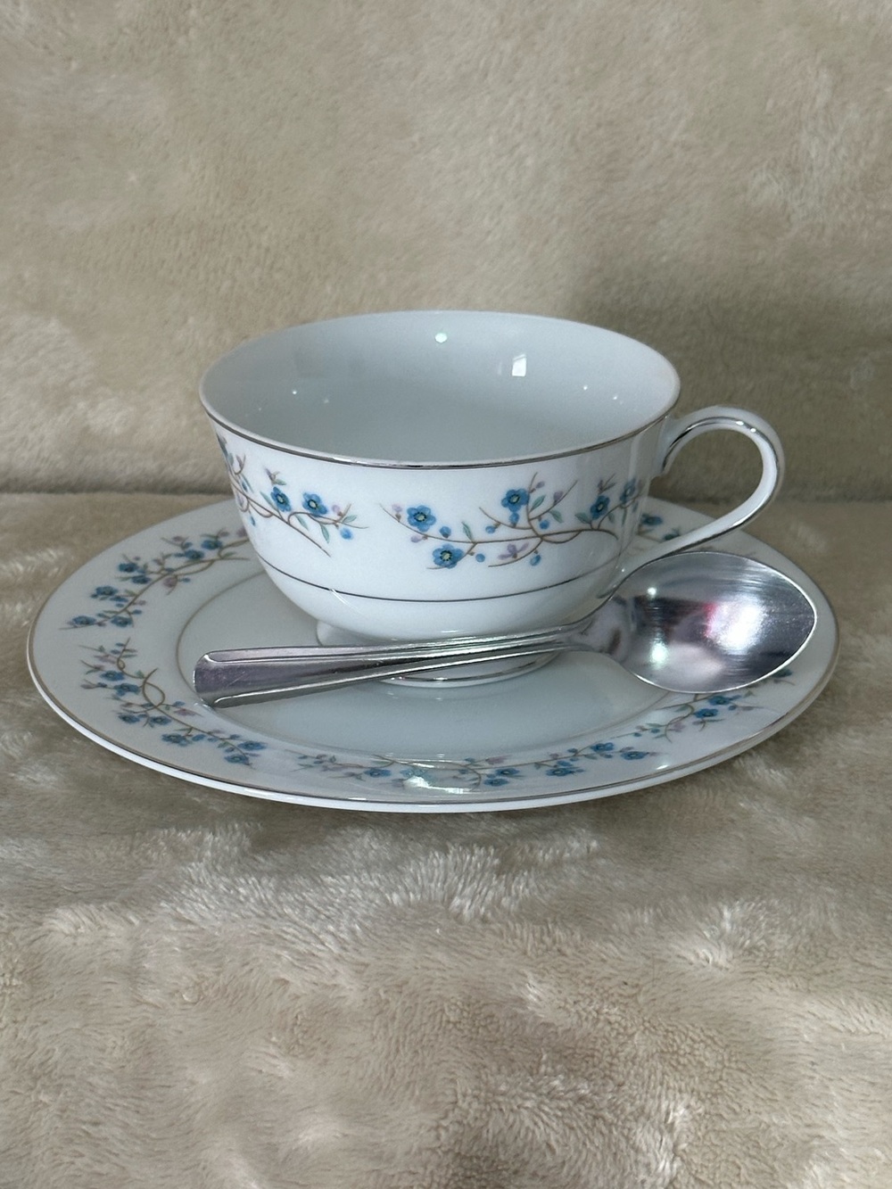 Delicate Blue Floral China Teacup & Saucer Set